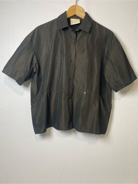 Shosh NY Women's Striped Taffeta Blouse Minimalist Chic Preppy Workwear Top Med
